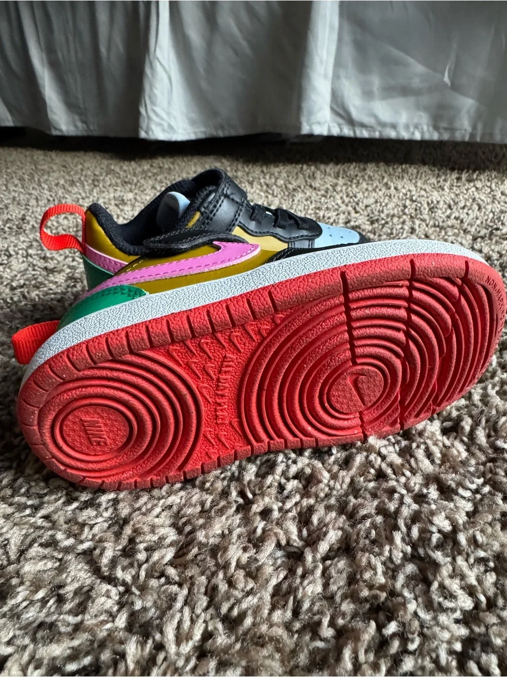 Nike Kids Low-Top Sneakers in Black/Light Blue with Pink & Yellow Accents